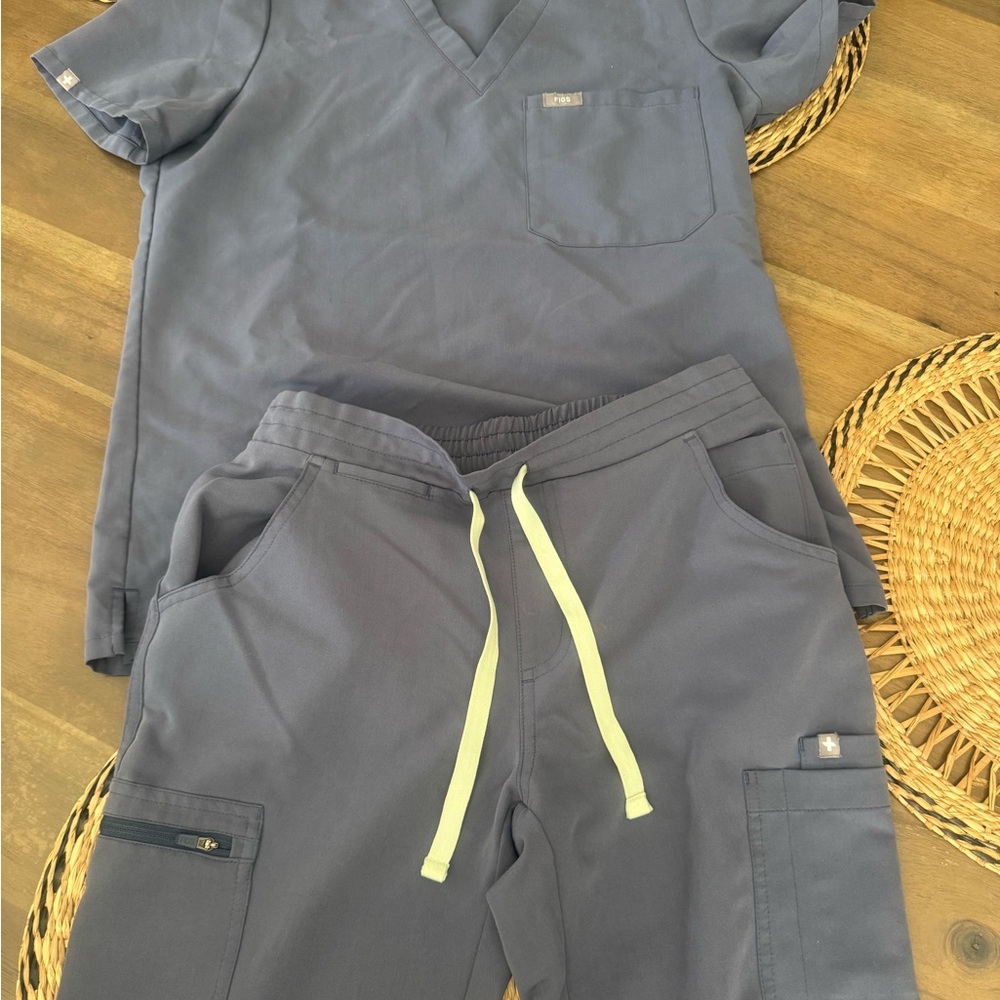 Figs Charcoal Scrub Top with Subtle Yellow Details